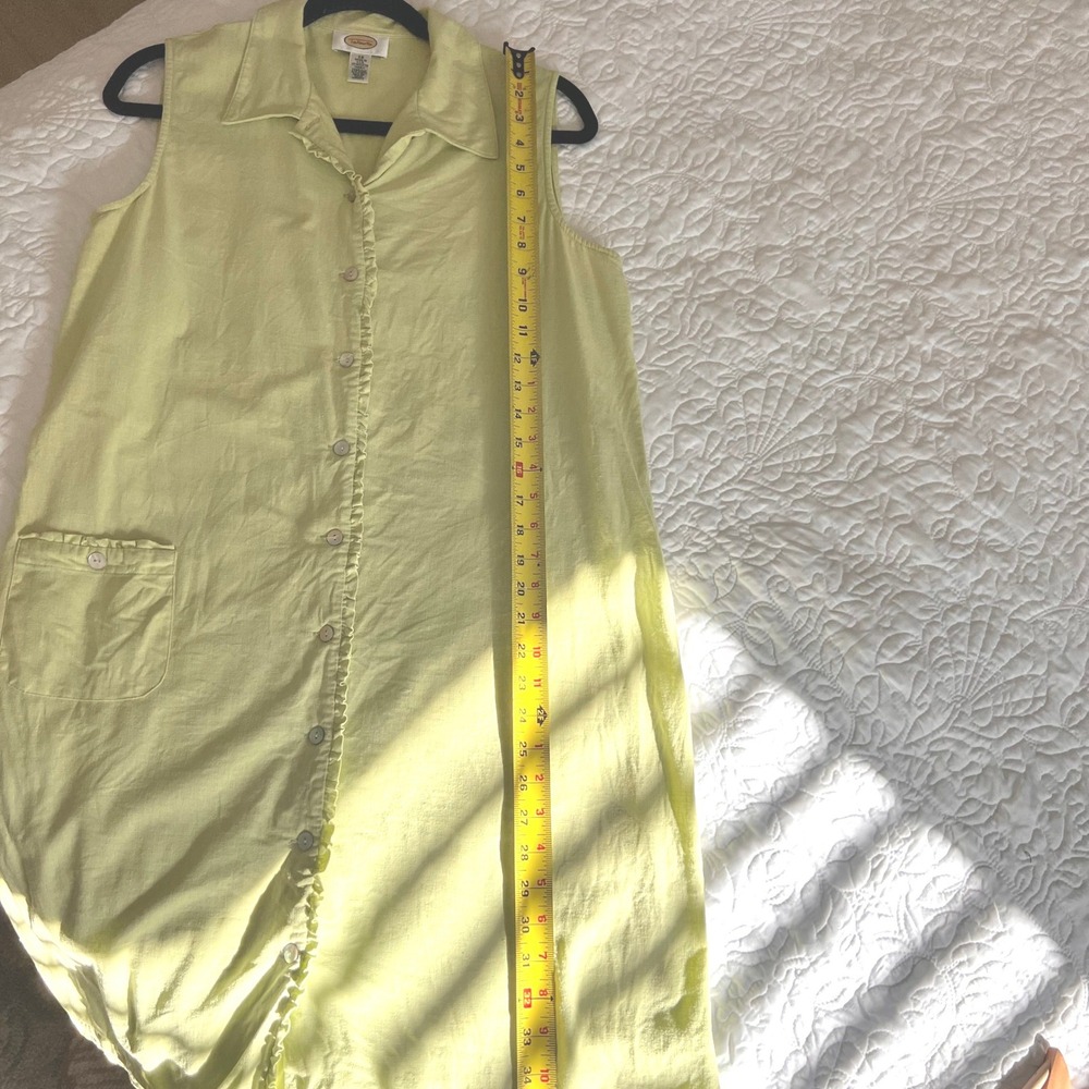 Vintage Talbots Green Linen Shirt Dress Sleeveless Classic Knee length Womens 12 - Picture 4 of 10